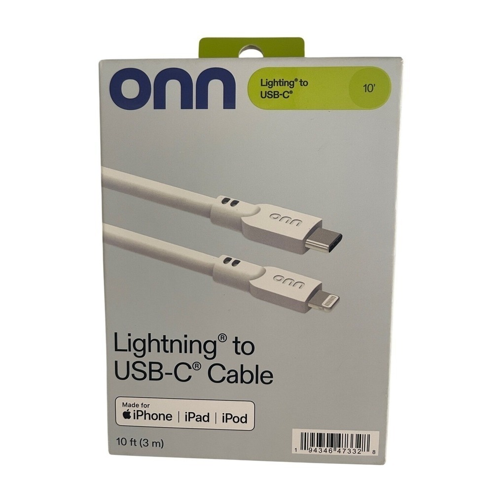 Onn Lightning to USB-C 10' Cable NEW